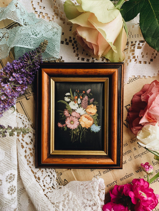 Vintage Silk Floral Artwork Framed 1