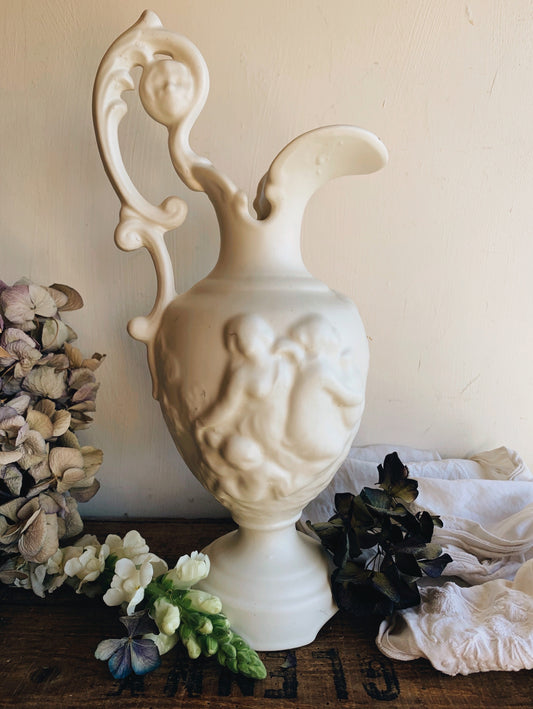 Vintage Grecian White Relief Vase / Jug (UK shipping only)