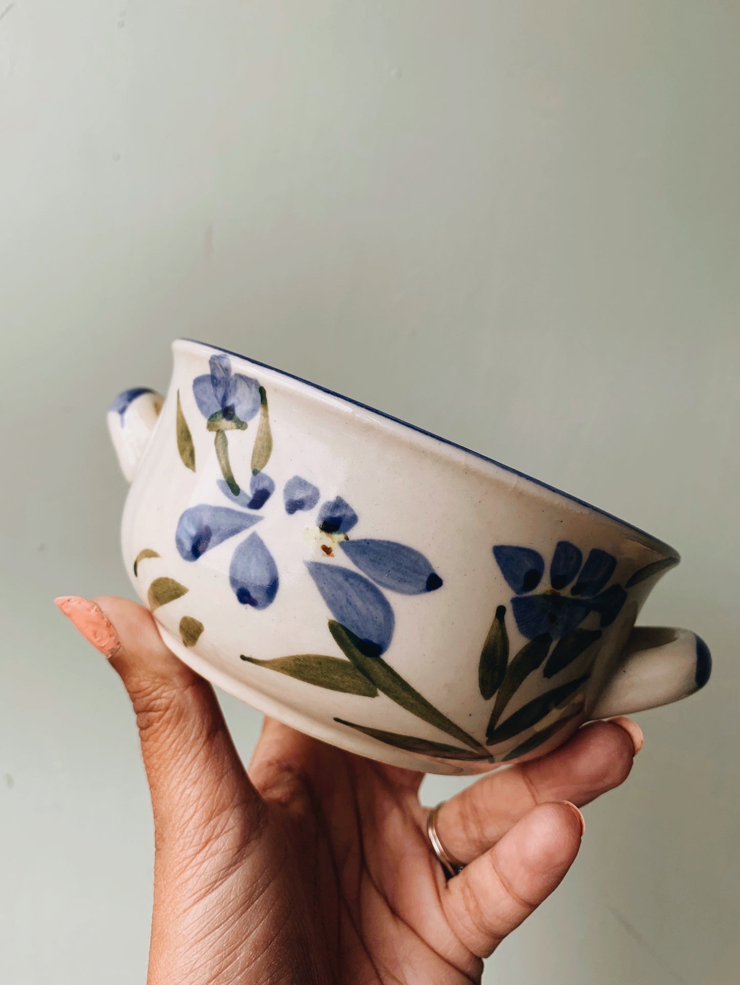 Vintage Hand~painted Blue Floral Bowl