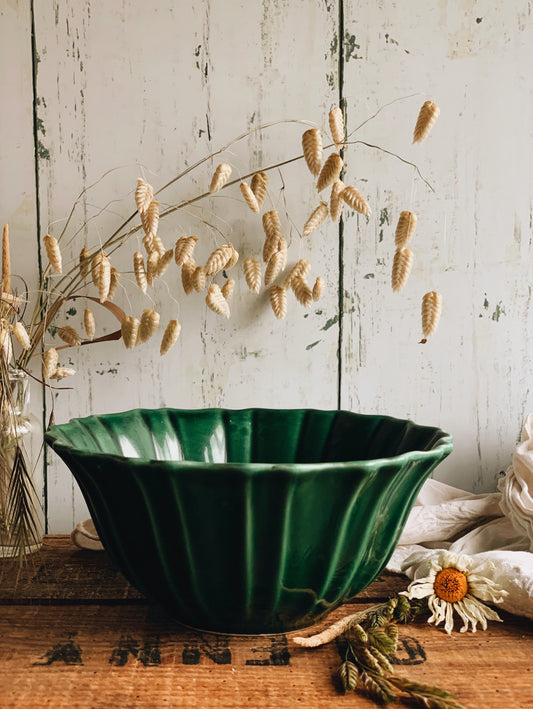 Rustic Green Scalloped Bowl