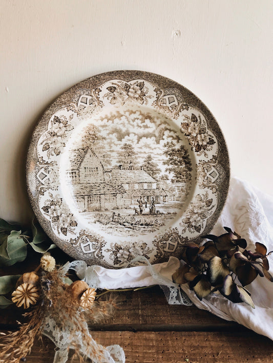 Antique Hand~engraved Brown Ironstone Plate