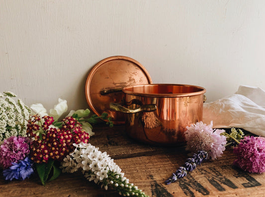 Vintage Copper Brass Pot with Top