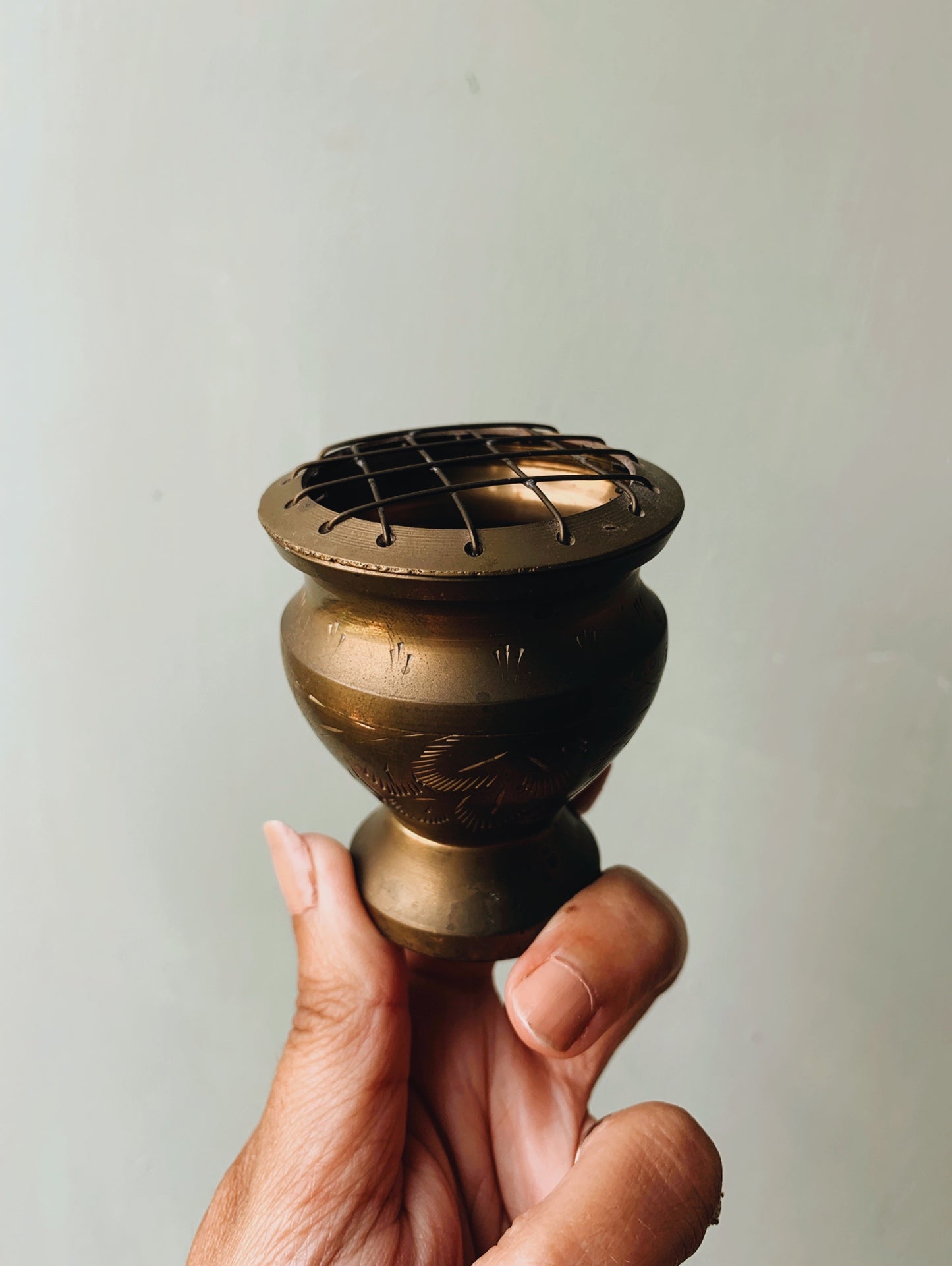 Small Vintage Brass Etched Frog Vase