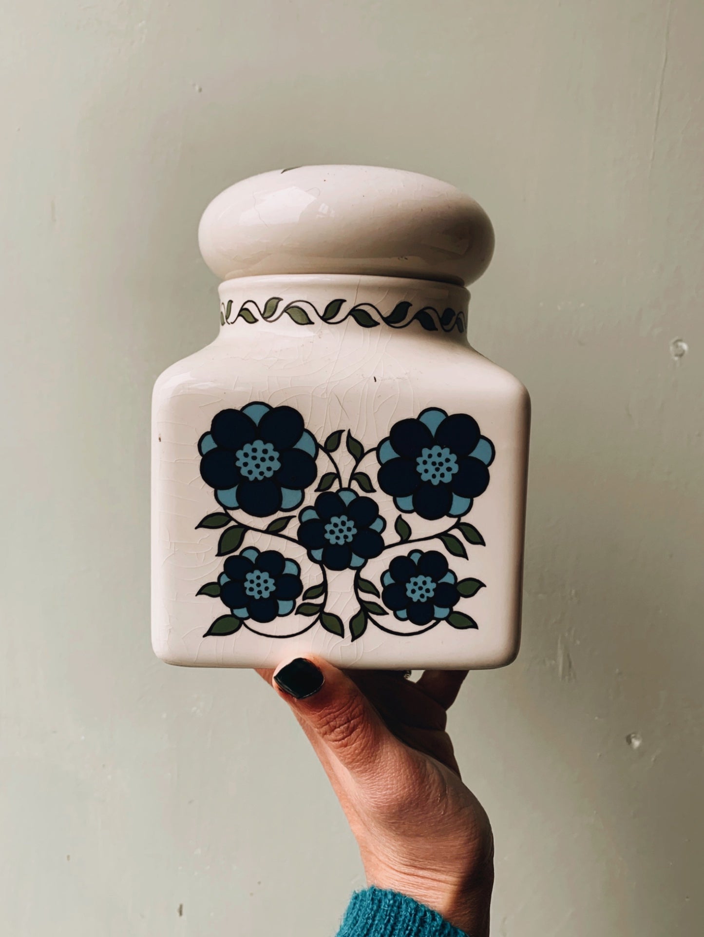 1970’s Taunton Blue Floral Ceramic Storage Jar