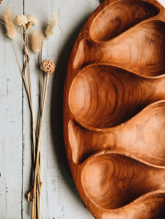 Large Rustic Teakwood Hand~carved Dish (UK SHIPPING ONLY)