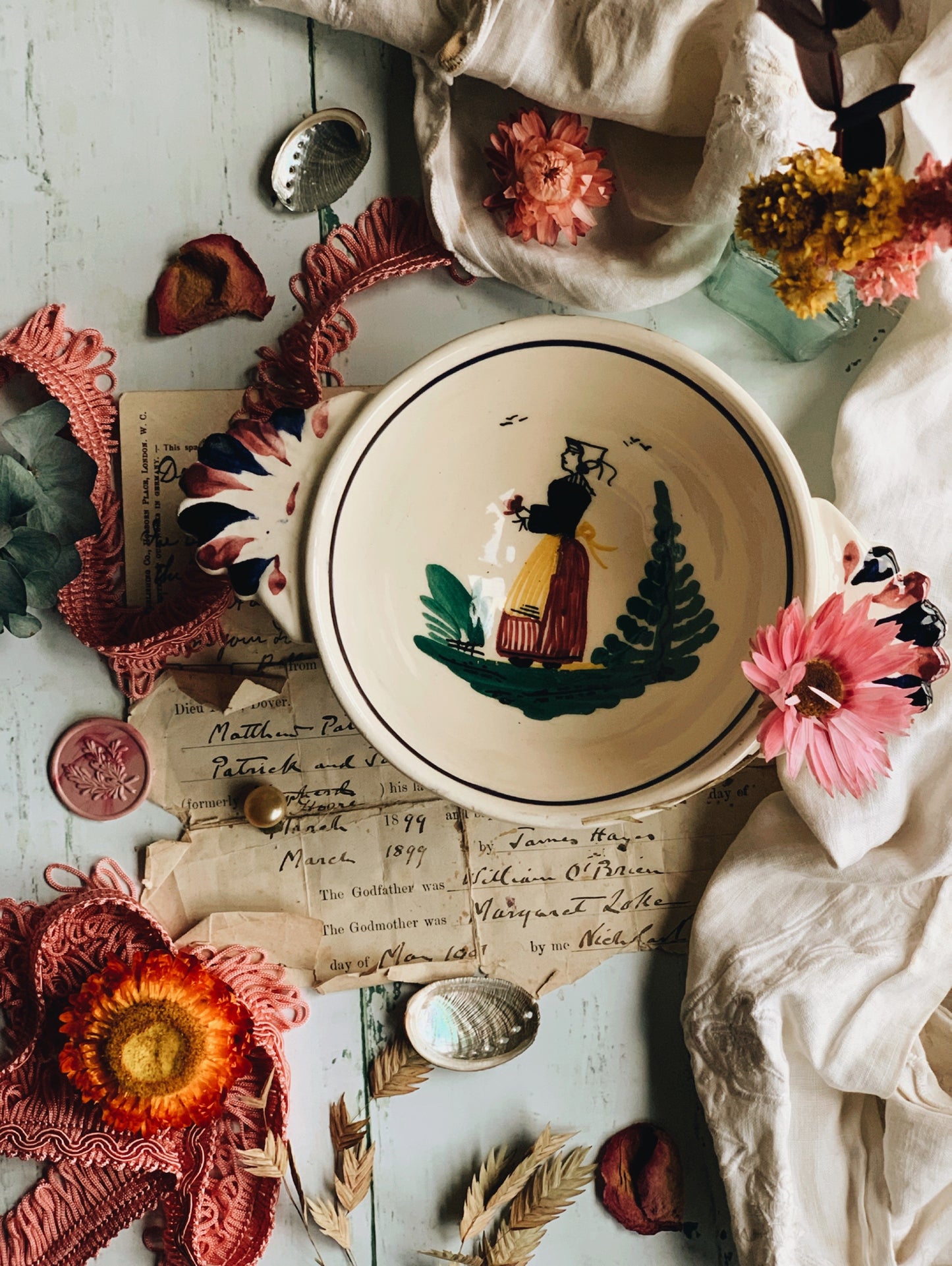 Vintage Folksy Porridge Bowl