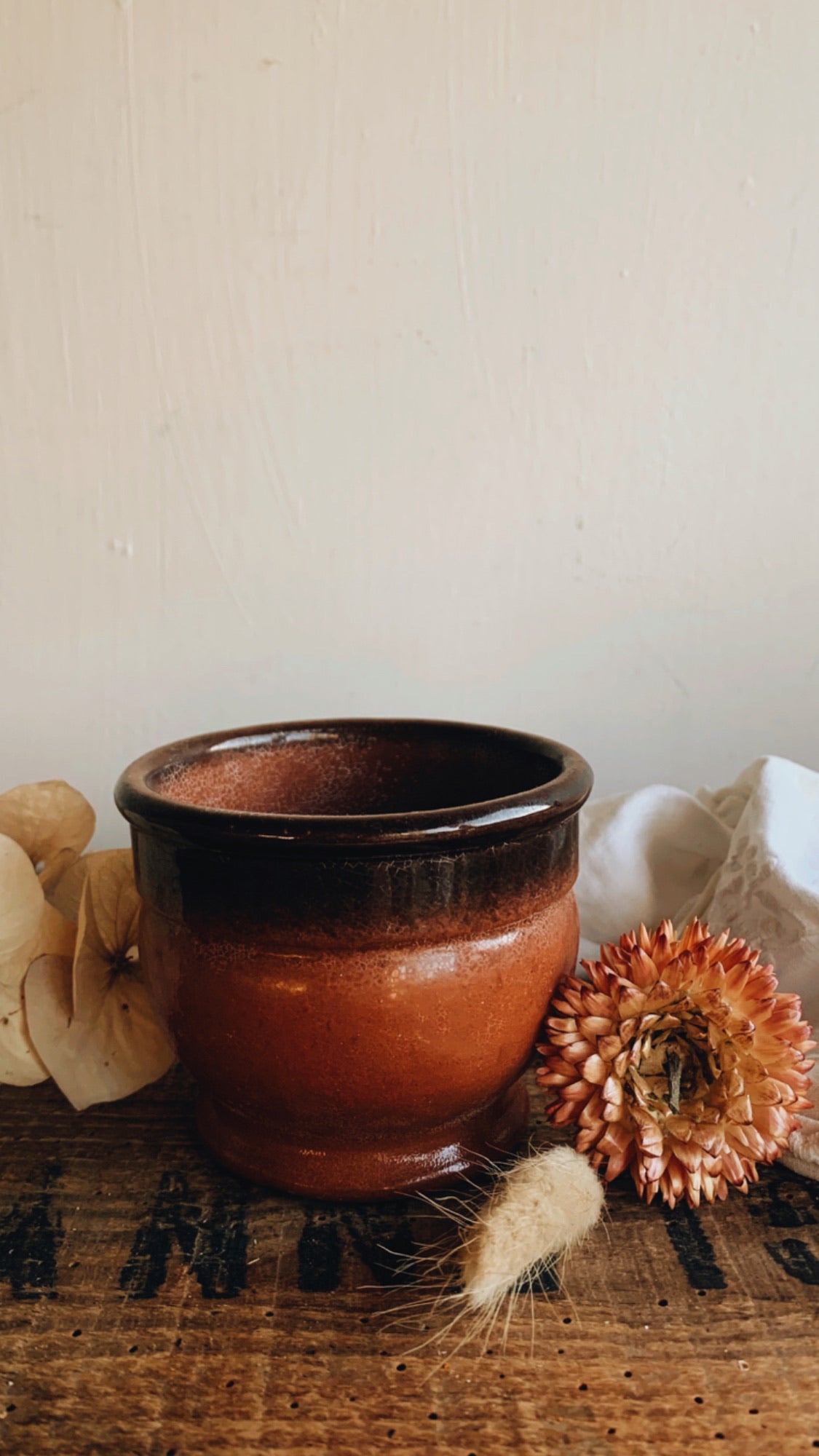 Vintage French Rustic Salt Glaze Terracotta Pot