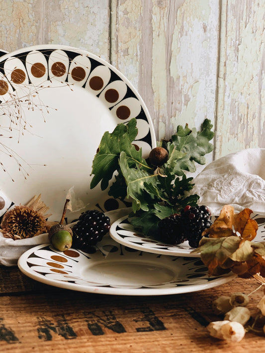 Vintage (retro) Black Velvet Transfer-ware Saucers & Side Plates (sold separately)