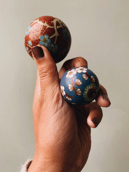 Two Vintage Japanese Floral Bead Balls