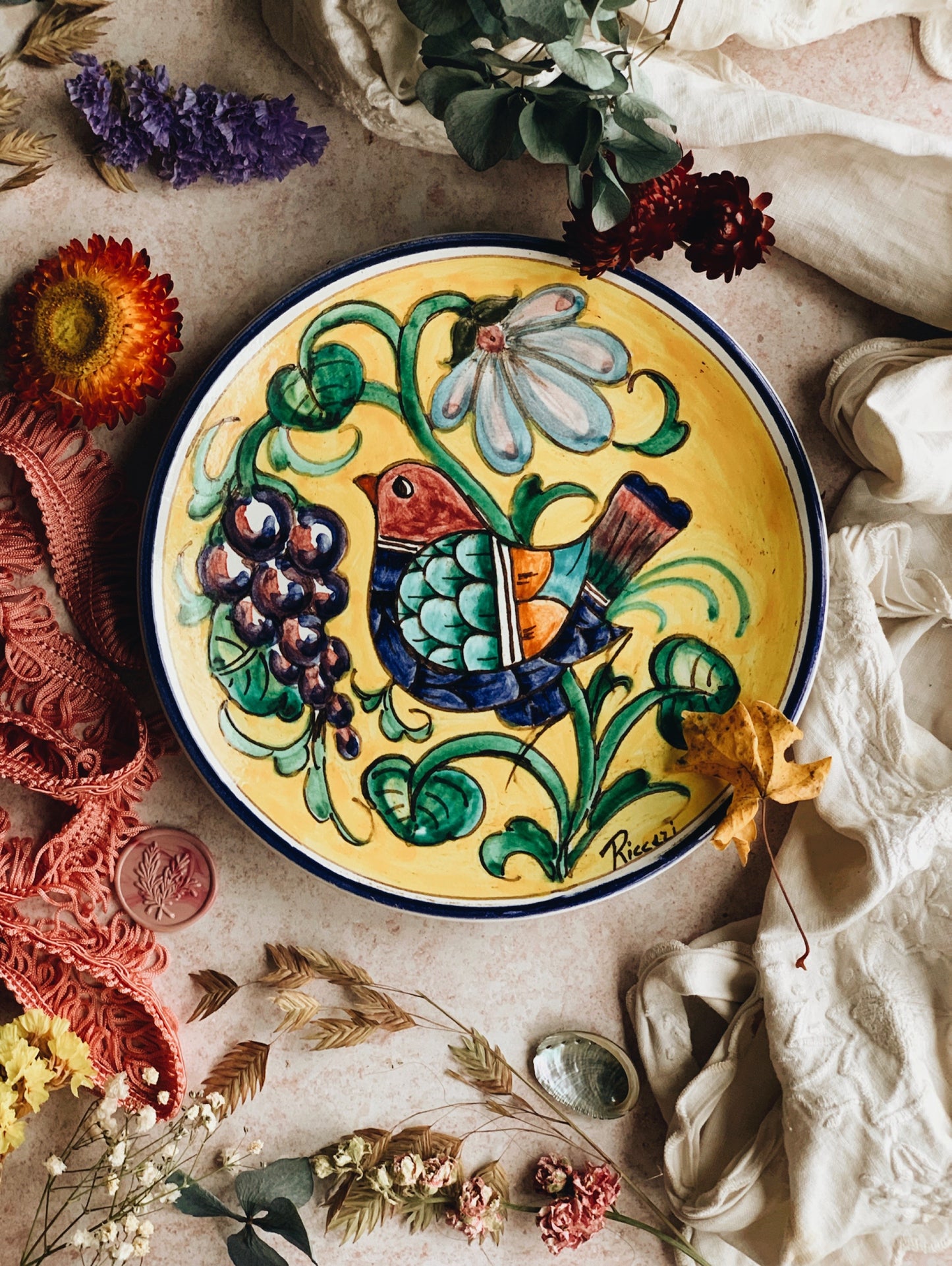 Vintage Hand~painted European (Italian) Bird Plate (two available sold separately)