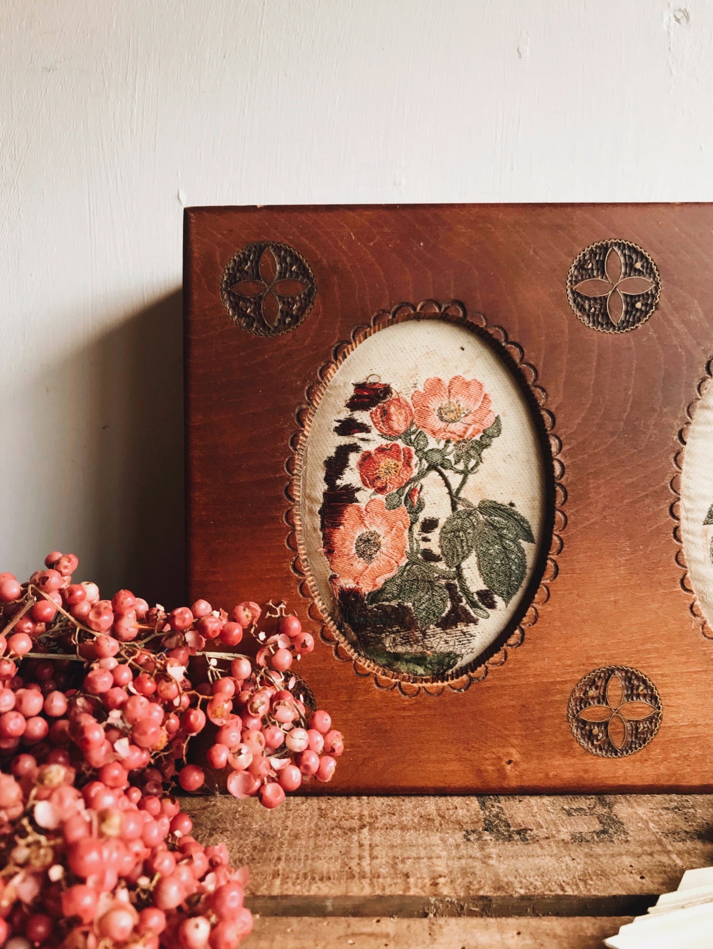 Antique Rose Embroidery Box (cubby / jewellery)