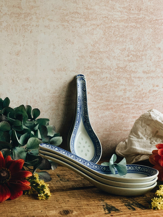 Six Vintage Ceramic Oriental Spoons