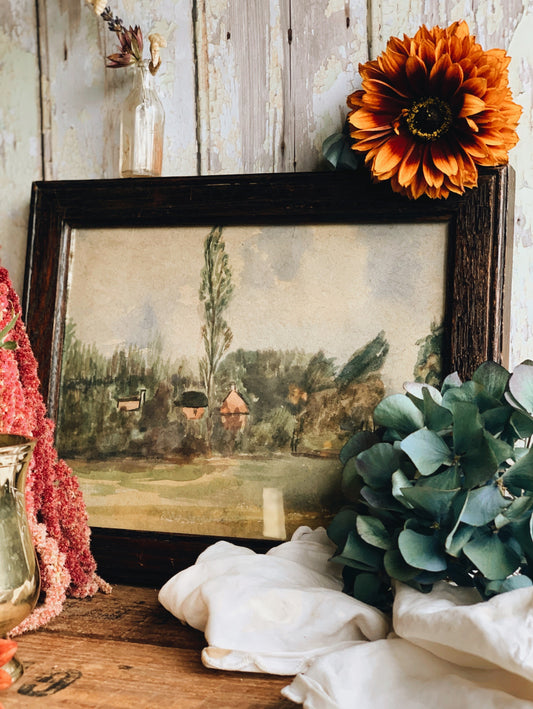 Antique Impressionist Watercolour with Wooden Frame