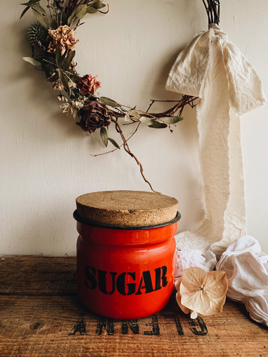 1960’s Polish Red Sugar Enamel Storage Jar