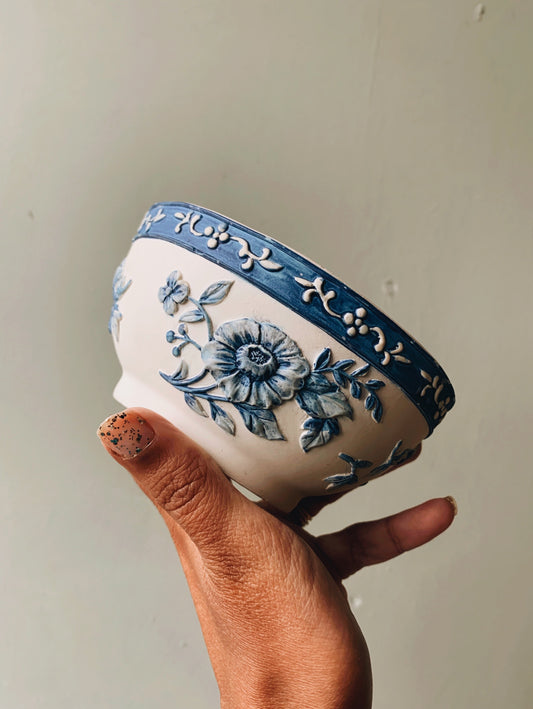 Vintage Blue Floral Relief Bowl / Dish