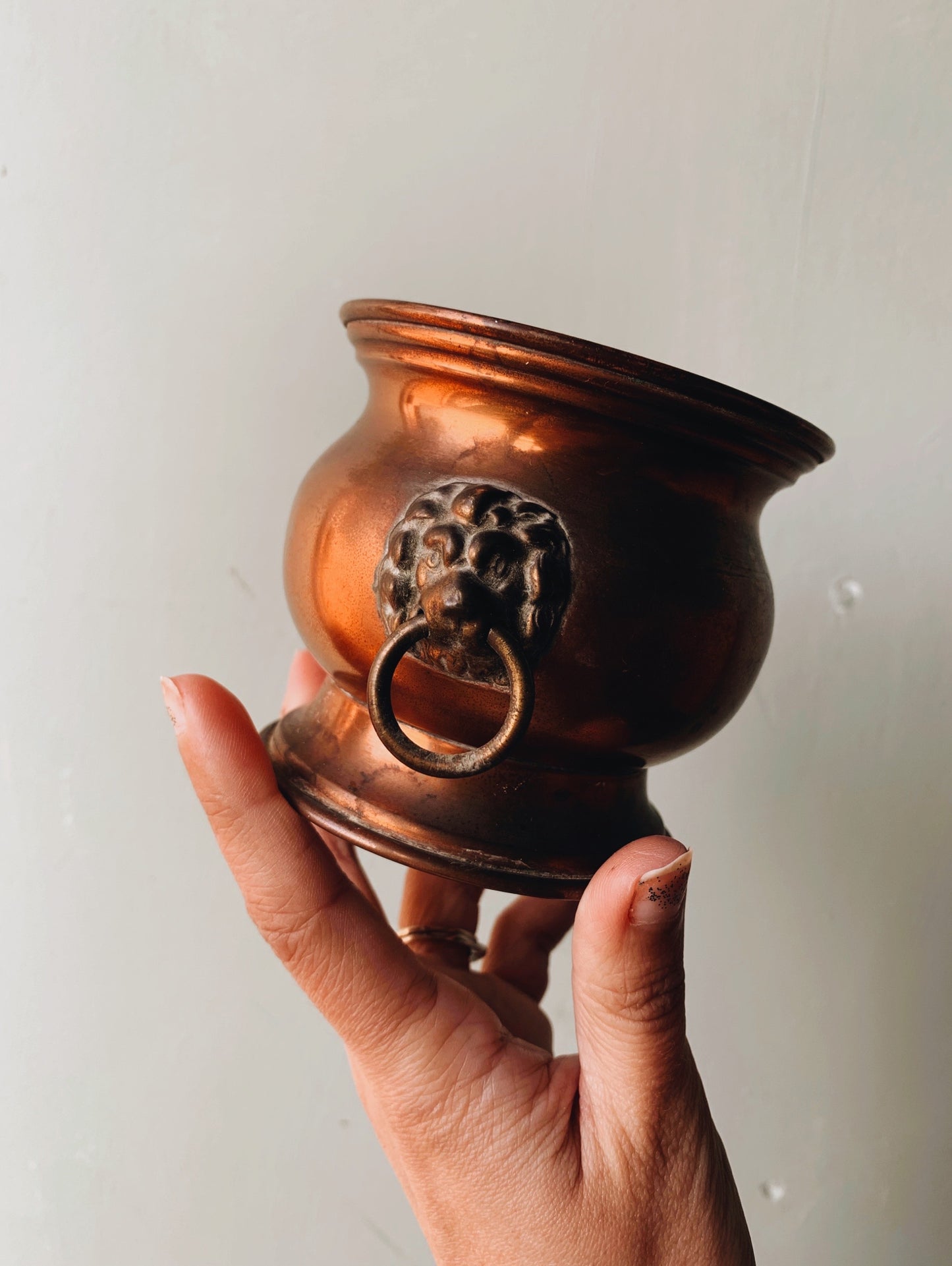 Antique Copper Brass Lion Pot