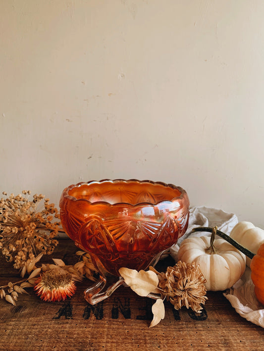 Vintage Decorative Orange Iridescent Bowl
