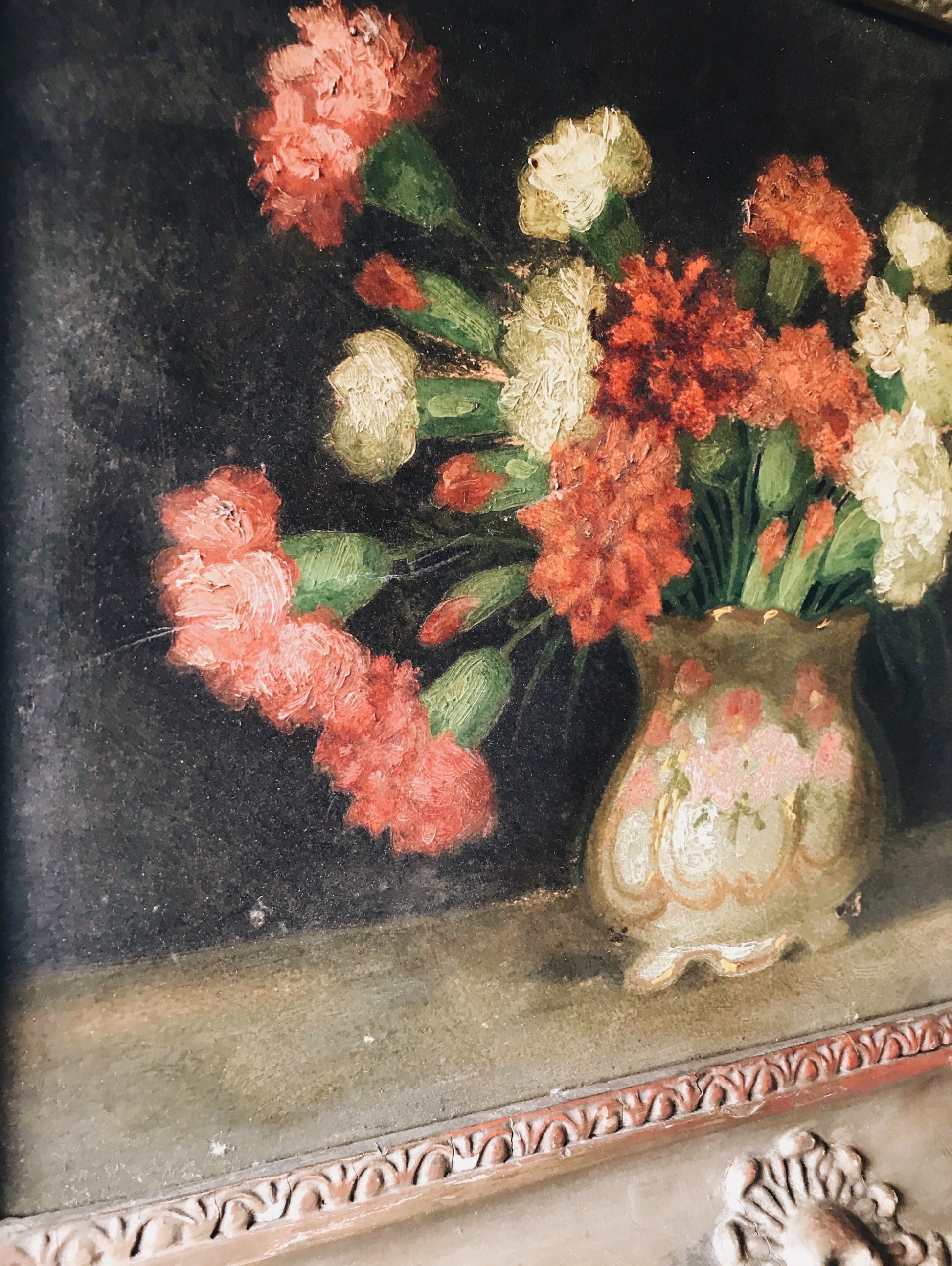 Antique Oil Painting late 18th C  ~ Flowers in Italian Rococo Decorative Vase (UK purchase & courier only) - Stone & Sage 