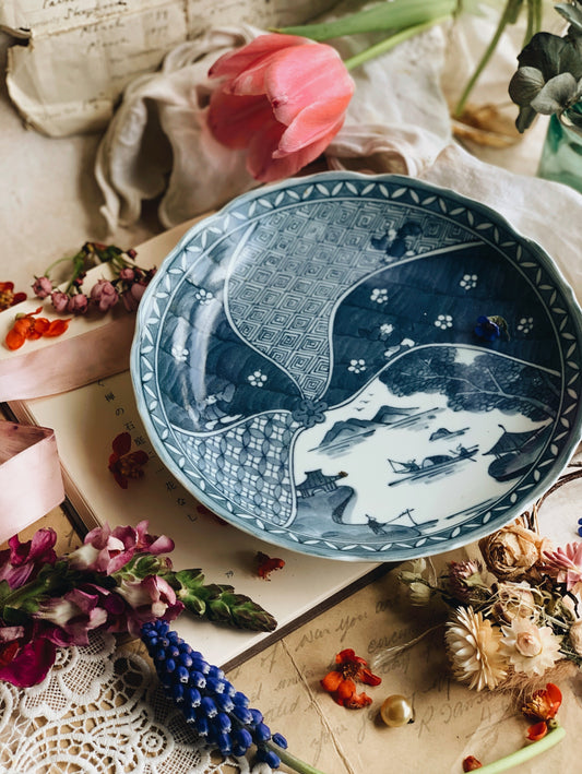 Vintage Blue Narrative Oriental Plate