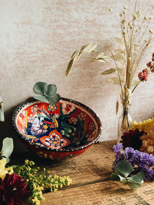 Rustic Hand~painted Floral Bowl