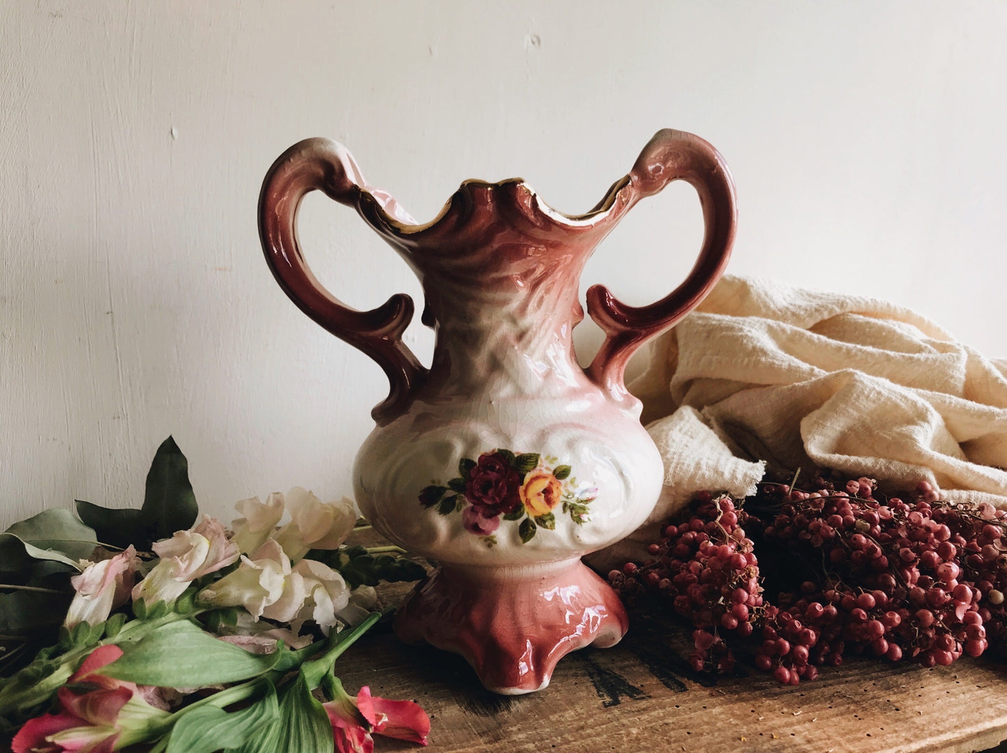 Vintage Pink Rocco Rose Vase