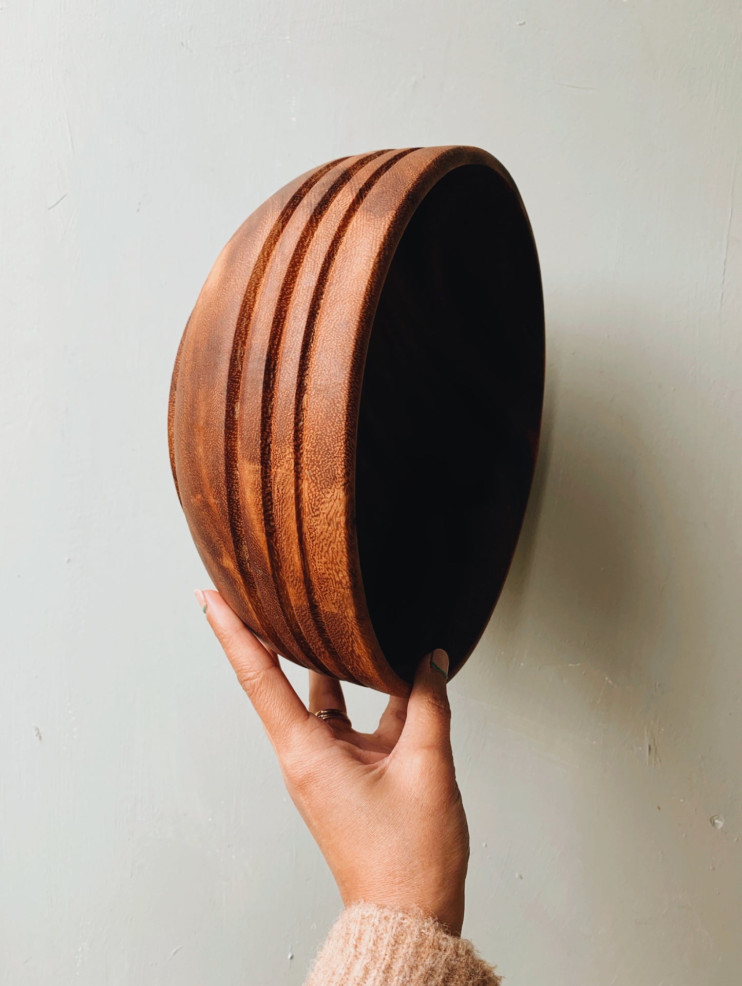 Large Rustic Wooden Bowl with Spoon & Fork (UK SHIPPING ONLY)