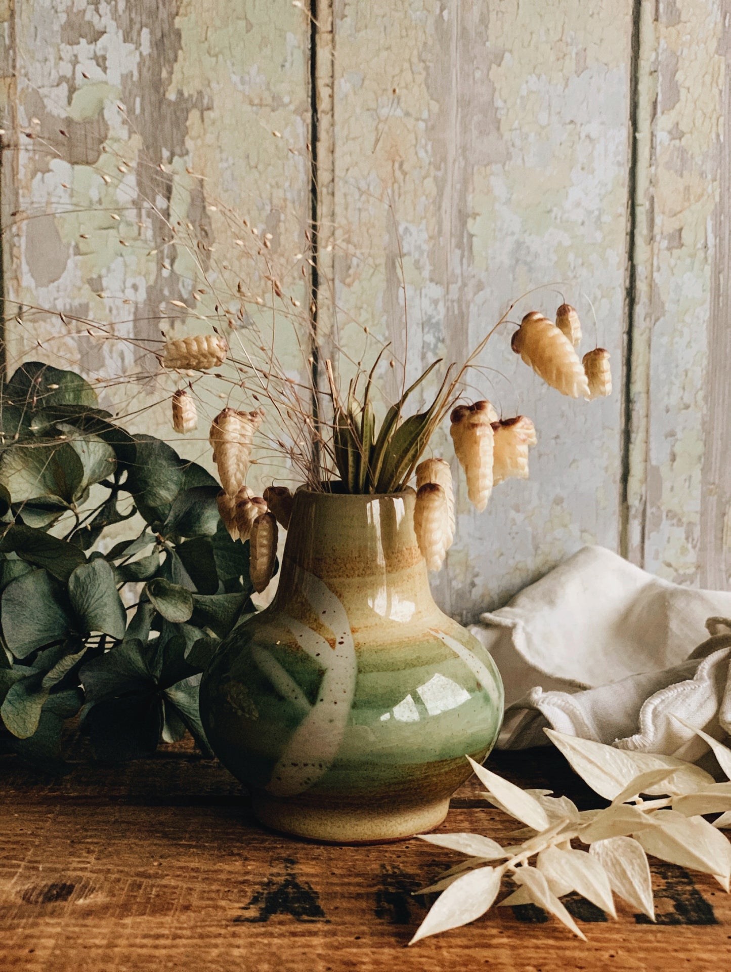 Vintage Rustic Hand~thrown Green Botanica Posy Vase