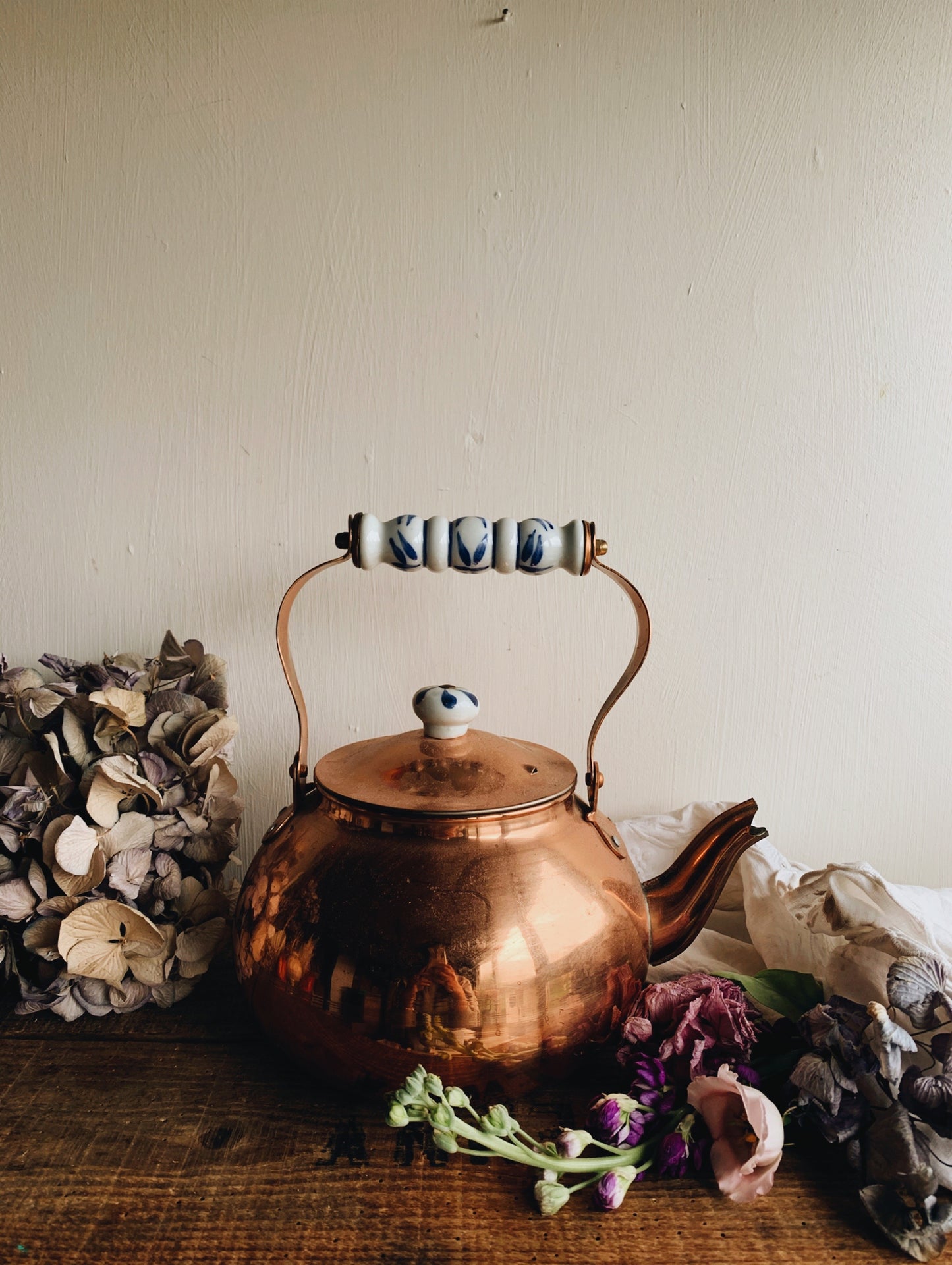 Vintage Eastern Copper (plated) With Ceramic Handles Teapot