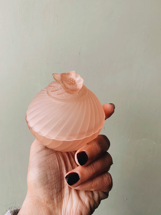 Vintage Blush Pink Floral Glass Pot