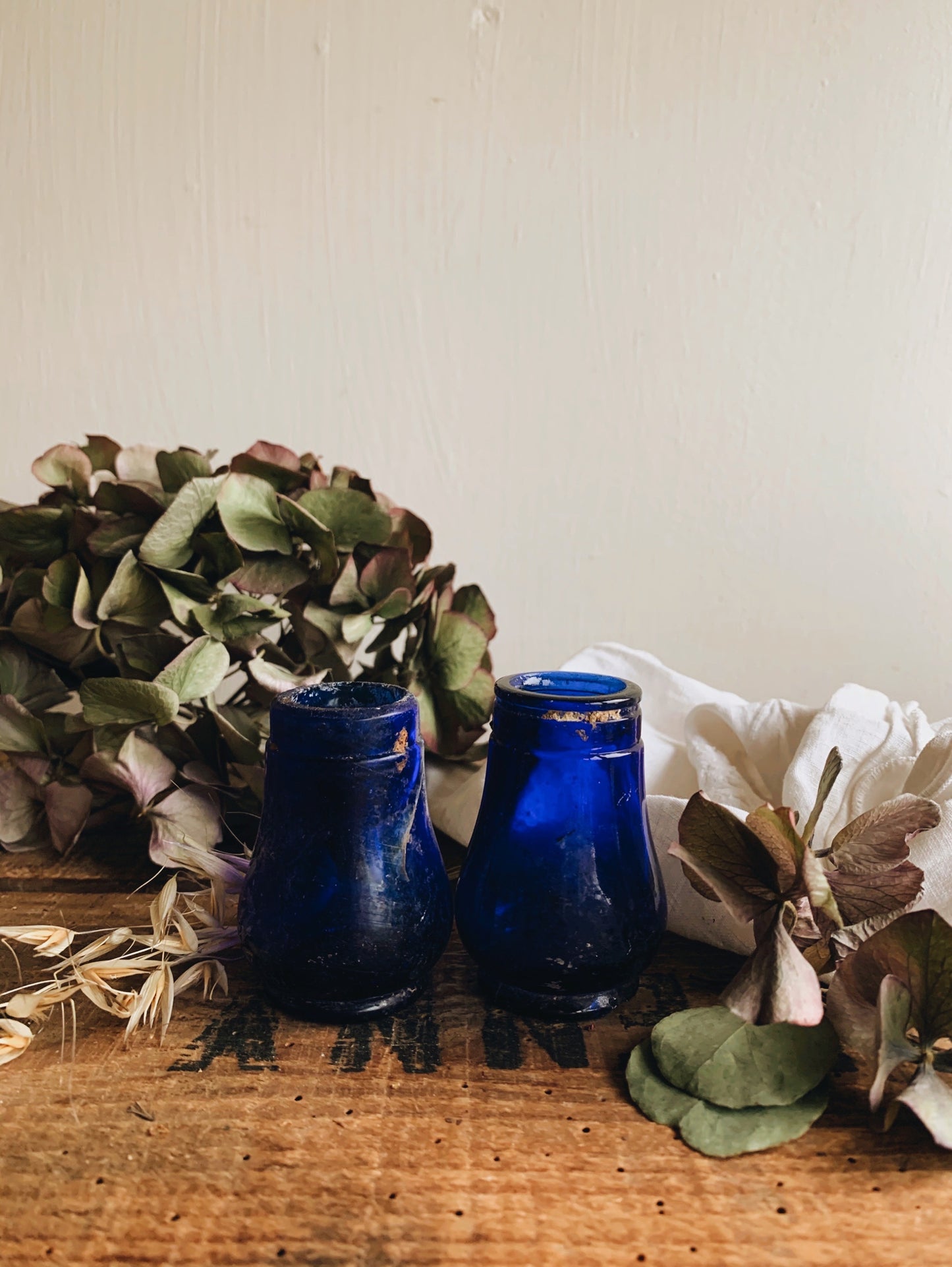 Two Antique Cobalt Blue Glass Pots