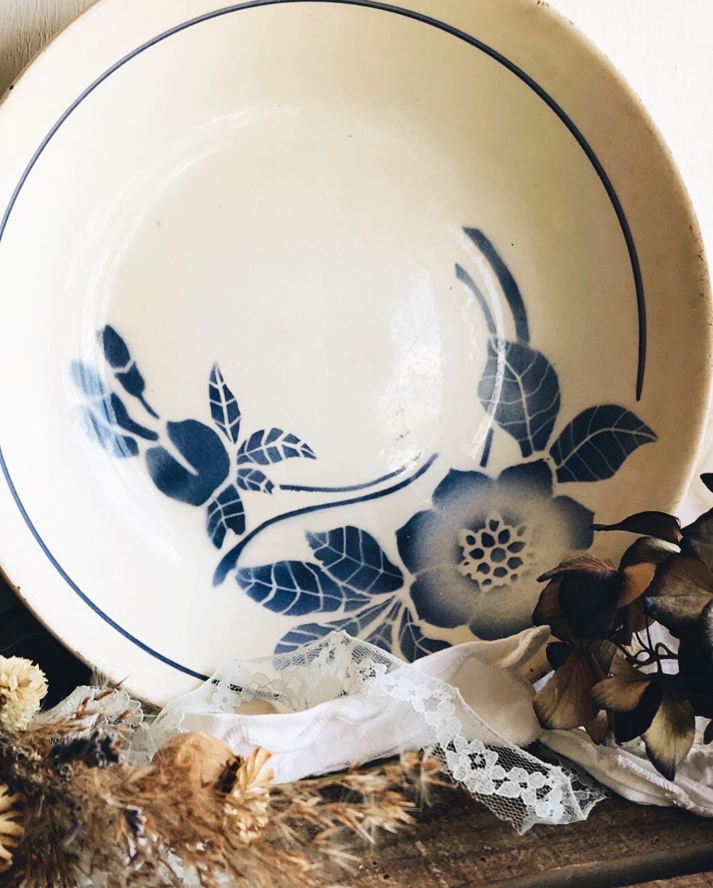 Antique French Blue Floral Bowl