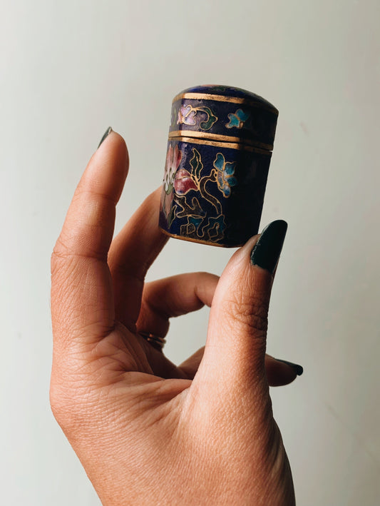 Vintage Brass Hand~painted Trinket Pot