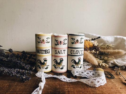 Three Vintage Hand~painted Ceramic Spice Pots