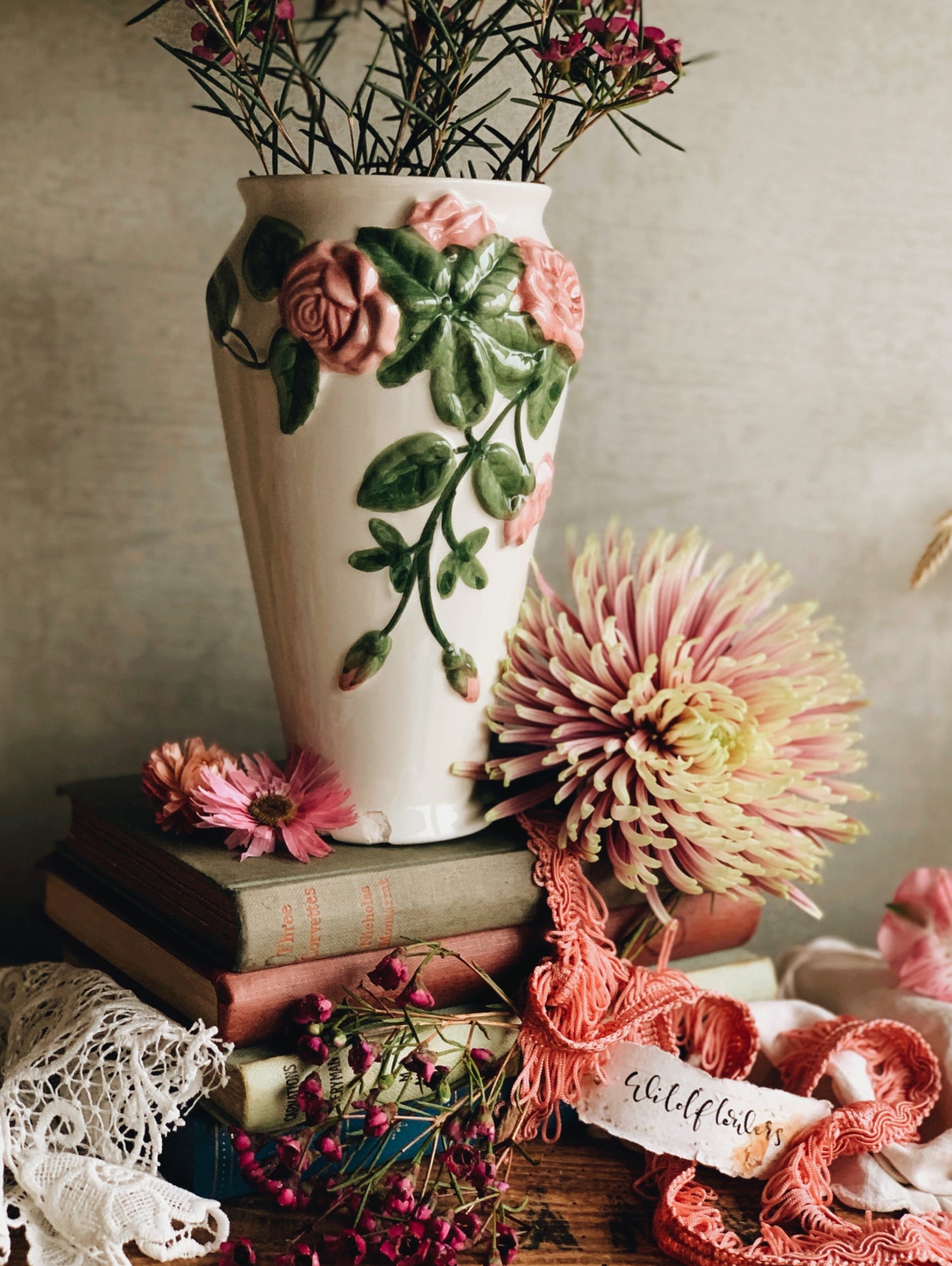 Vintage Rose Relief Vase