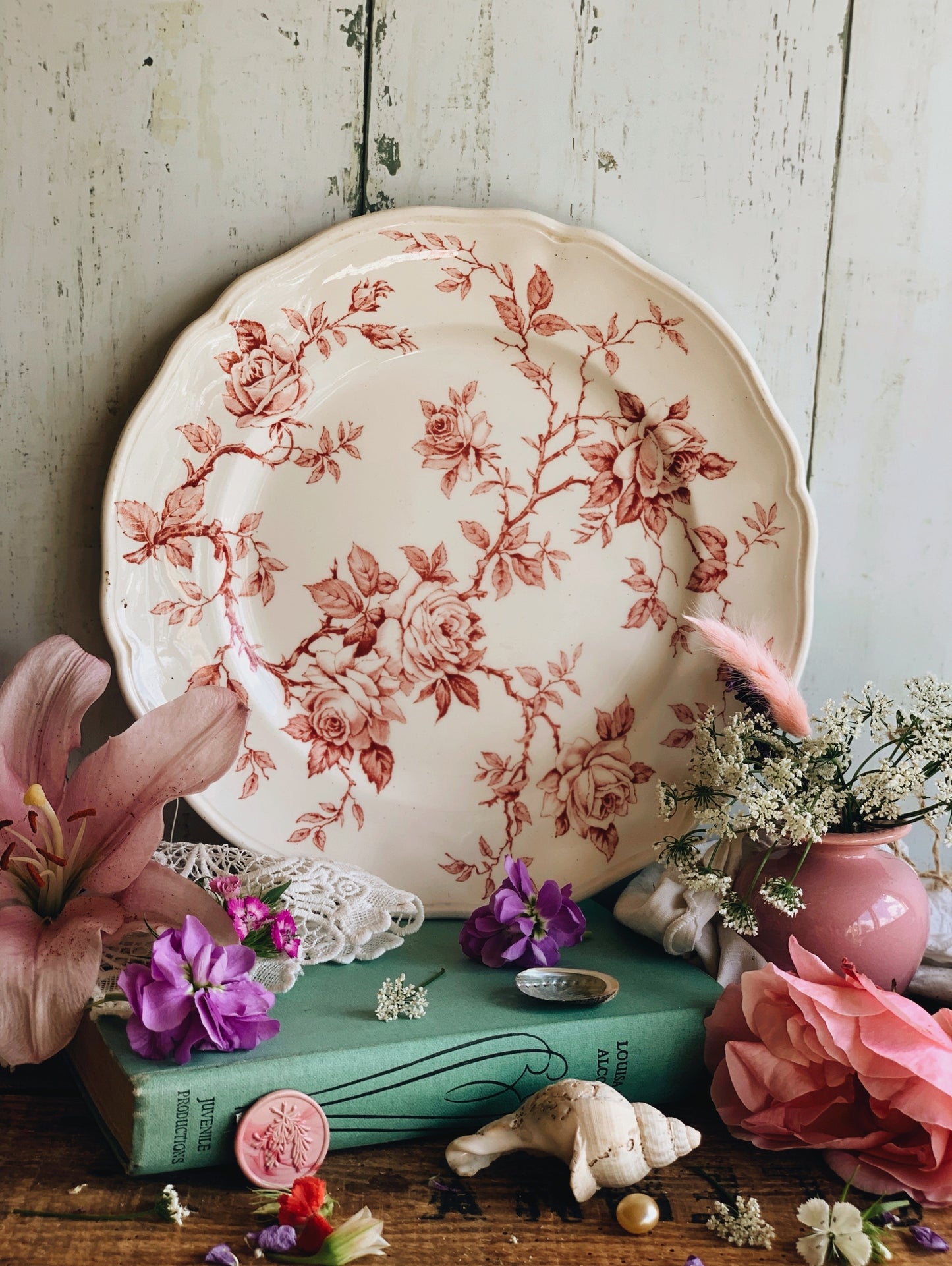 Vintage Staffordshire Pink Rose Plate