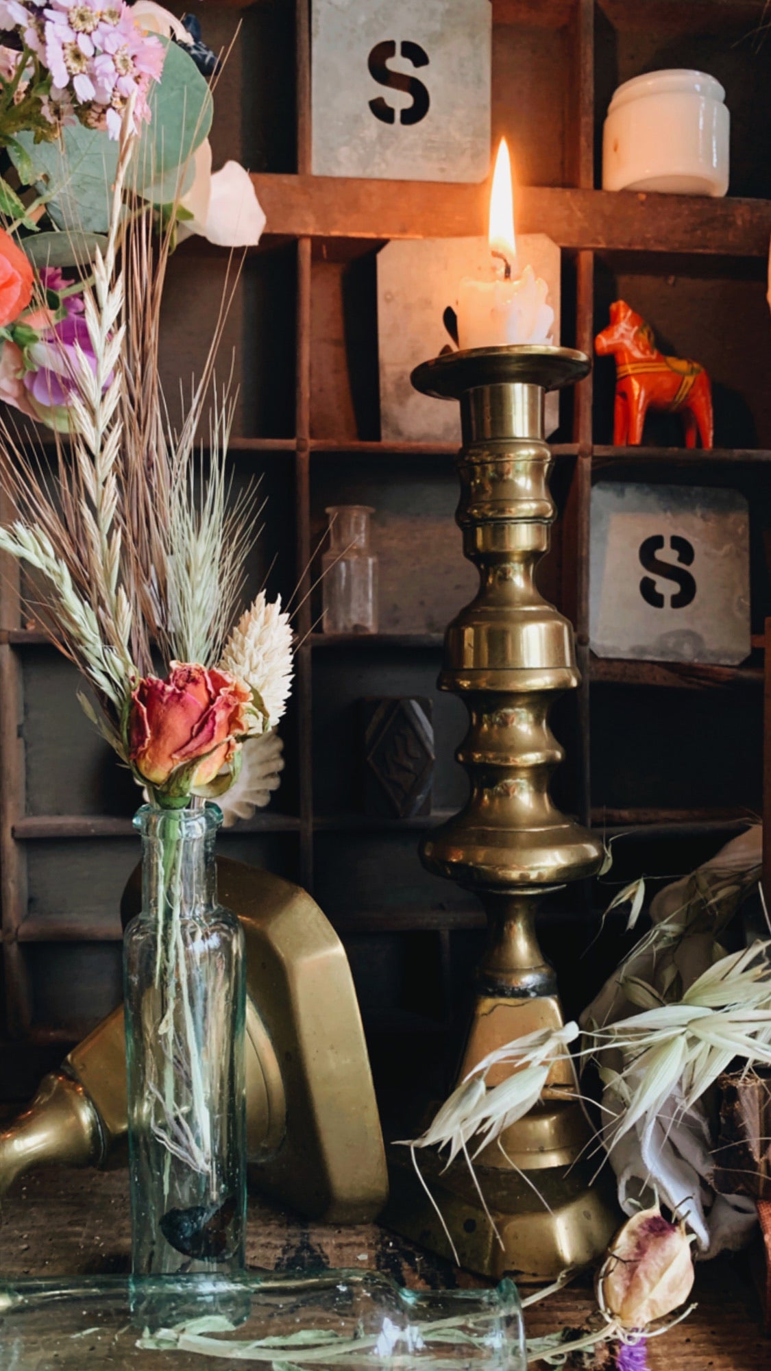 Two Large Antique Brass Candle Sticks