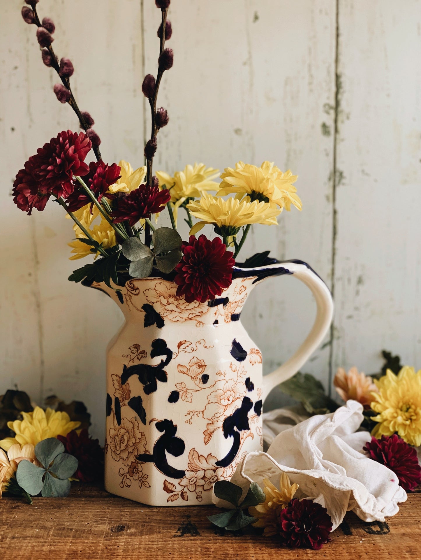 Antique Hand~engraved Masons Large Floral Jug