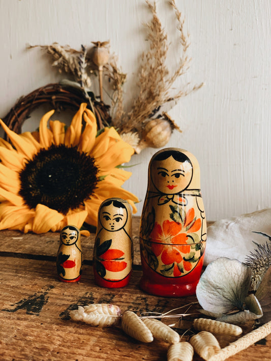 Three Vintage Russian Dolls