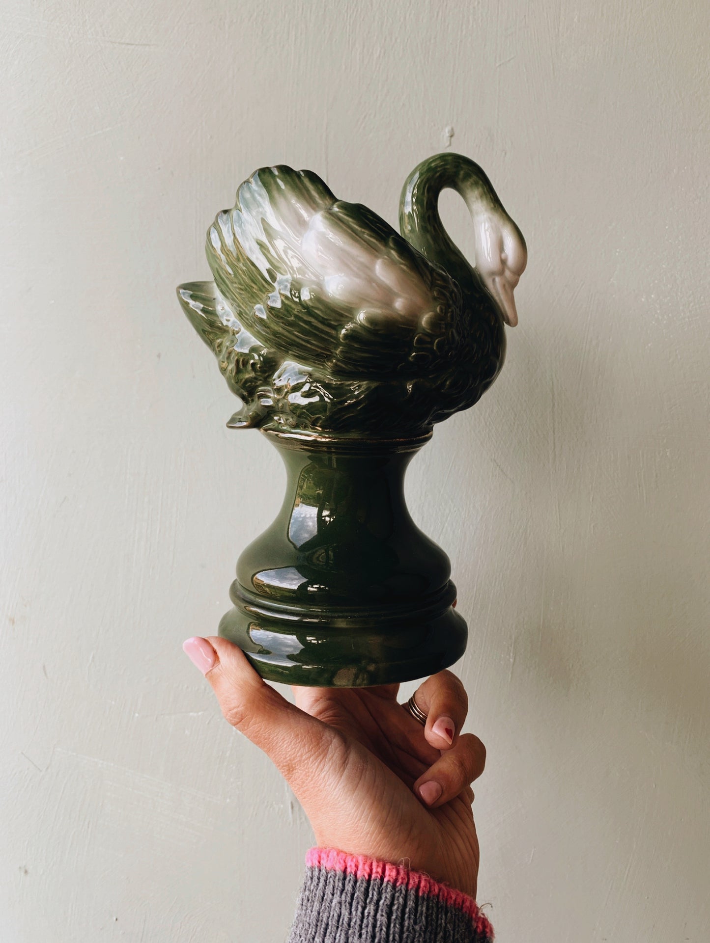 Antique Swan Green Vase with Gilt Detailing