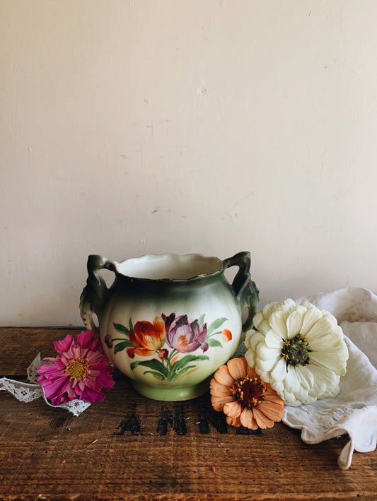 Vintage Green Floral Planter