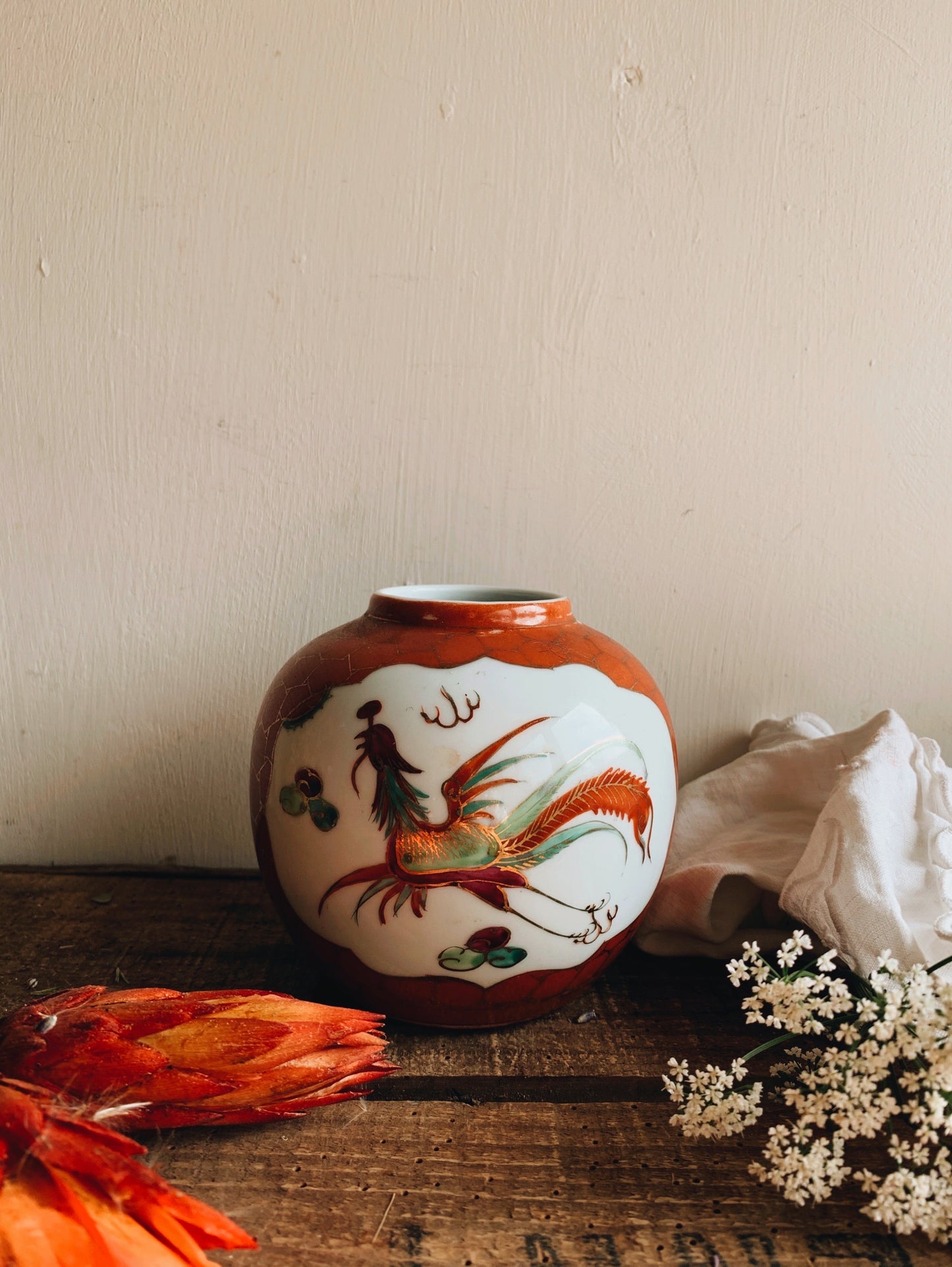 Vintage Orange Decorative Oriental Ginger Jar