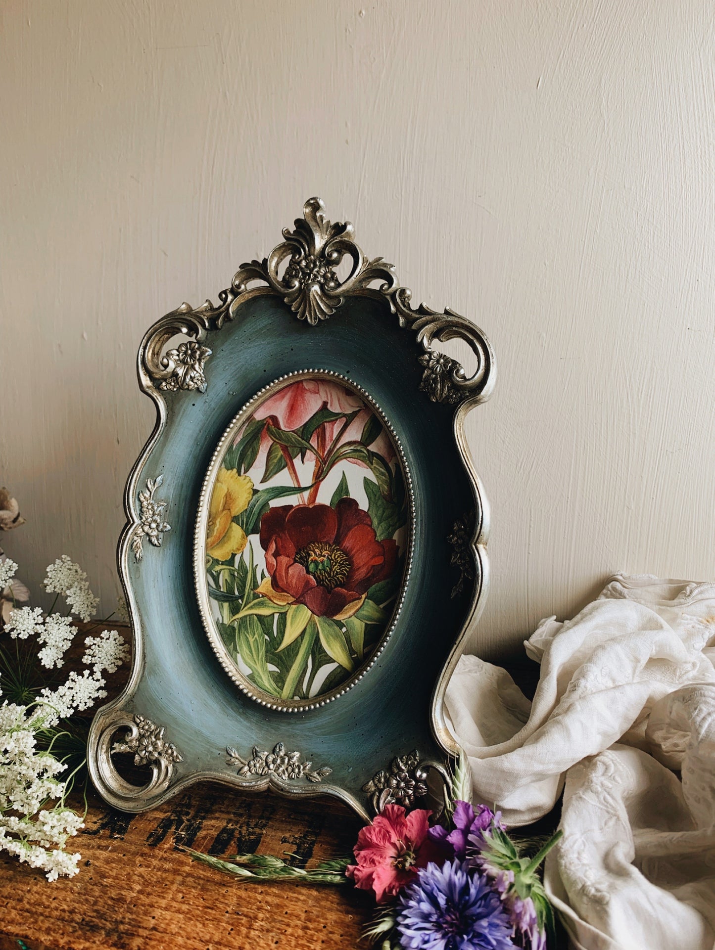 Vintage Adorned Frame with 1969’s Peony Bookplate