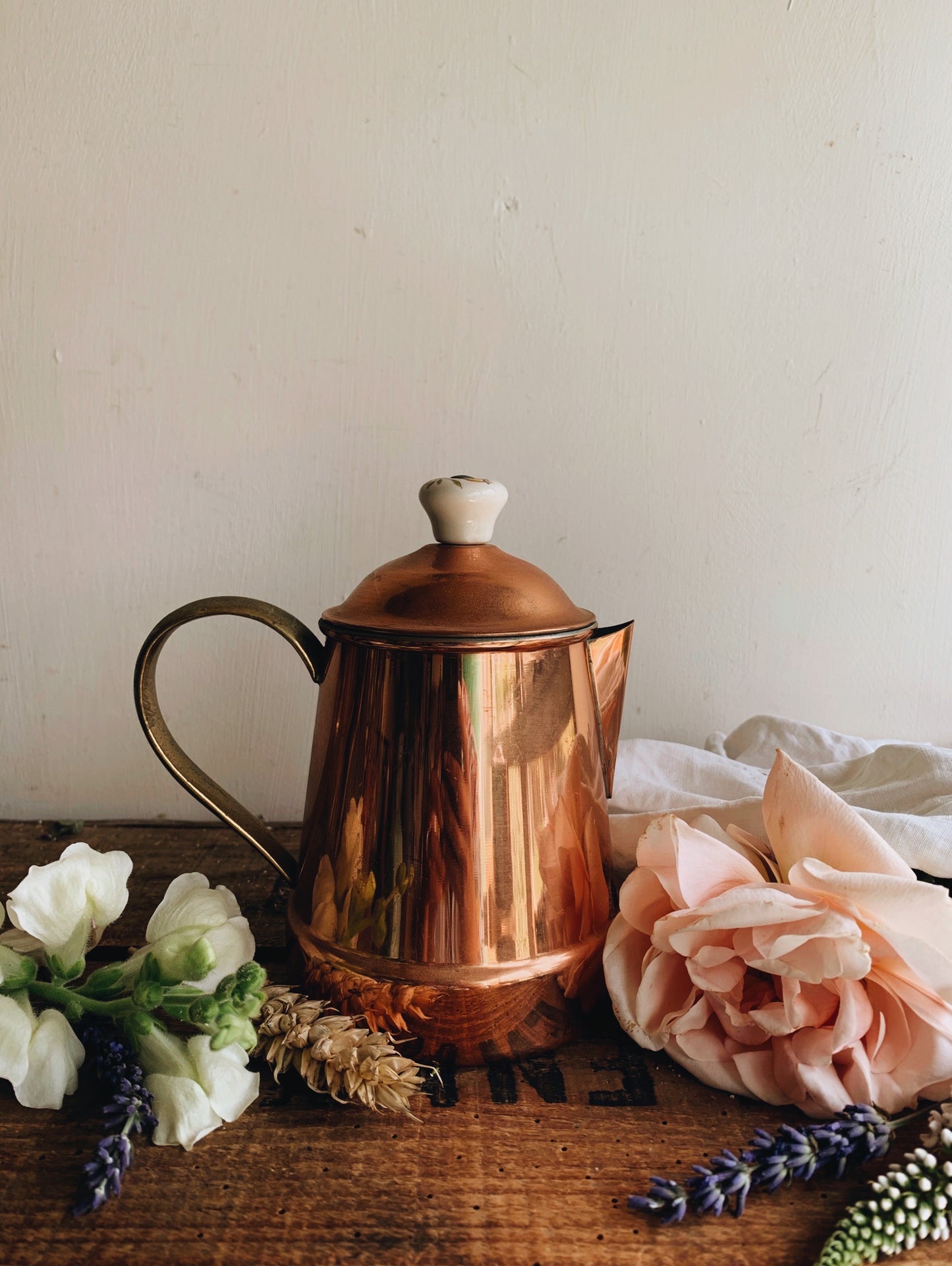 Vintage Copper Brass Ceramic Coffee pot
