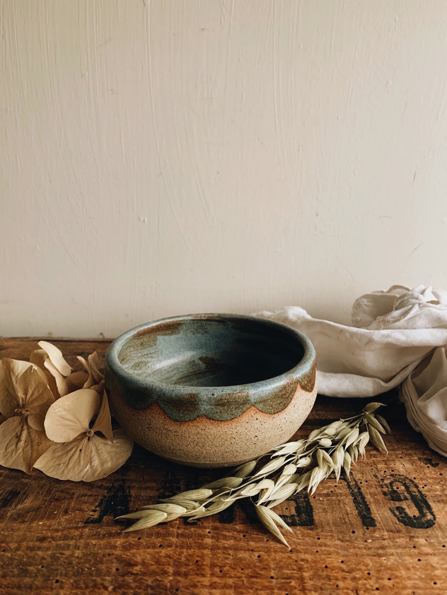 Rustic Hand~thrown Blue Drip Glaze Pot