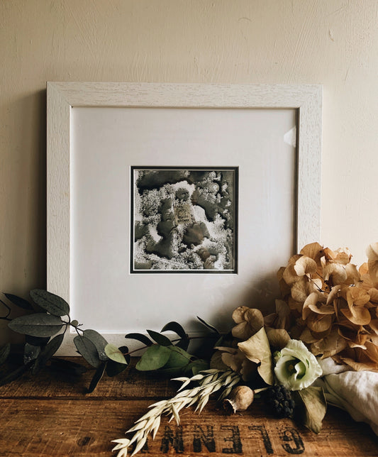 Contemporary Abstract Indian Monochrome Stamp Themed Artwork in Frame ~ mixed media signed by the artist (UK shipping only)