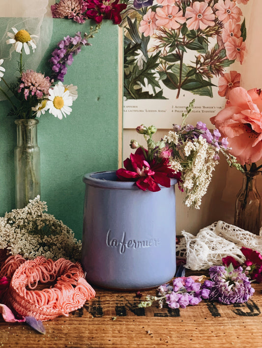 Rustic French Ceramic Cornflower Blue Pot