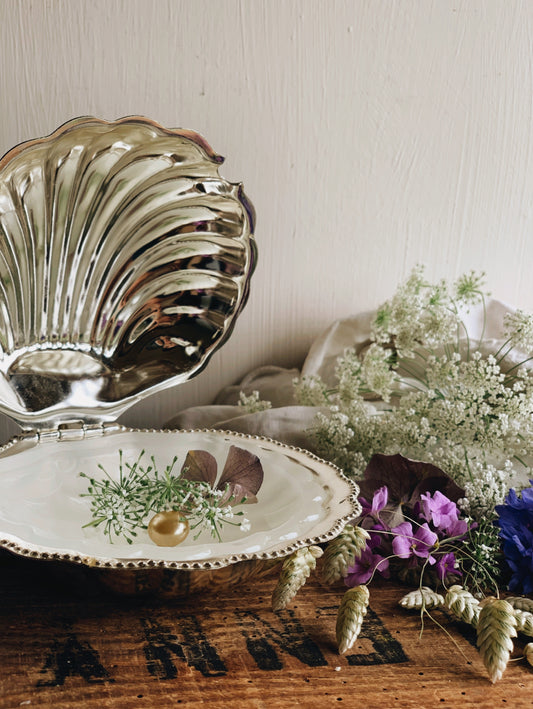 Vintage Clam Shell Dish ~ with glass inner dish