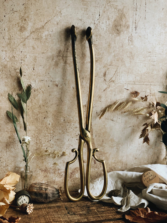 Vintage Brass Coal Tongs