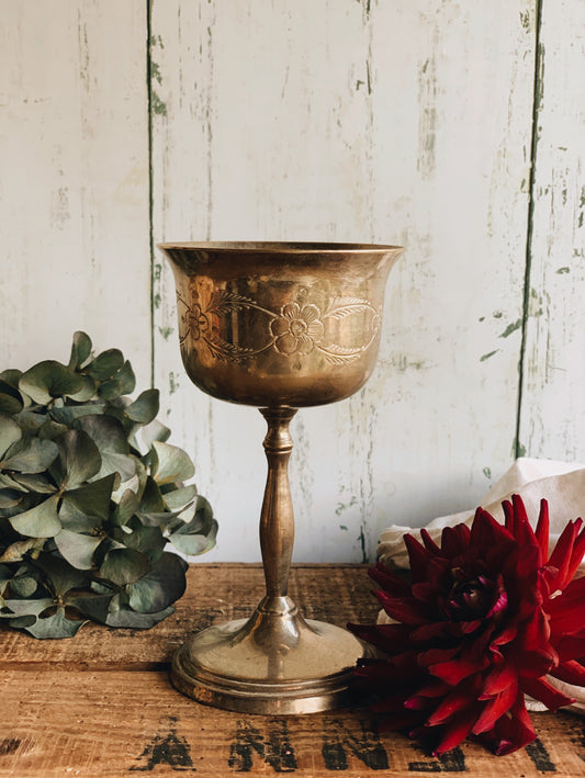 Vintage Etched Floral Wine Goblet