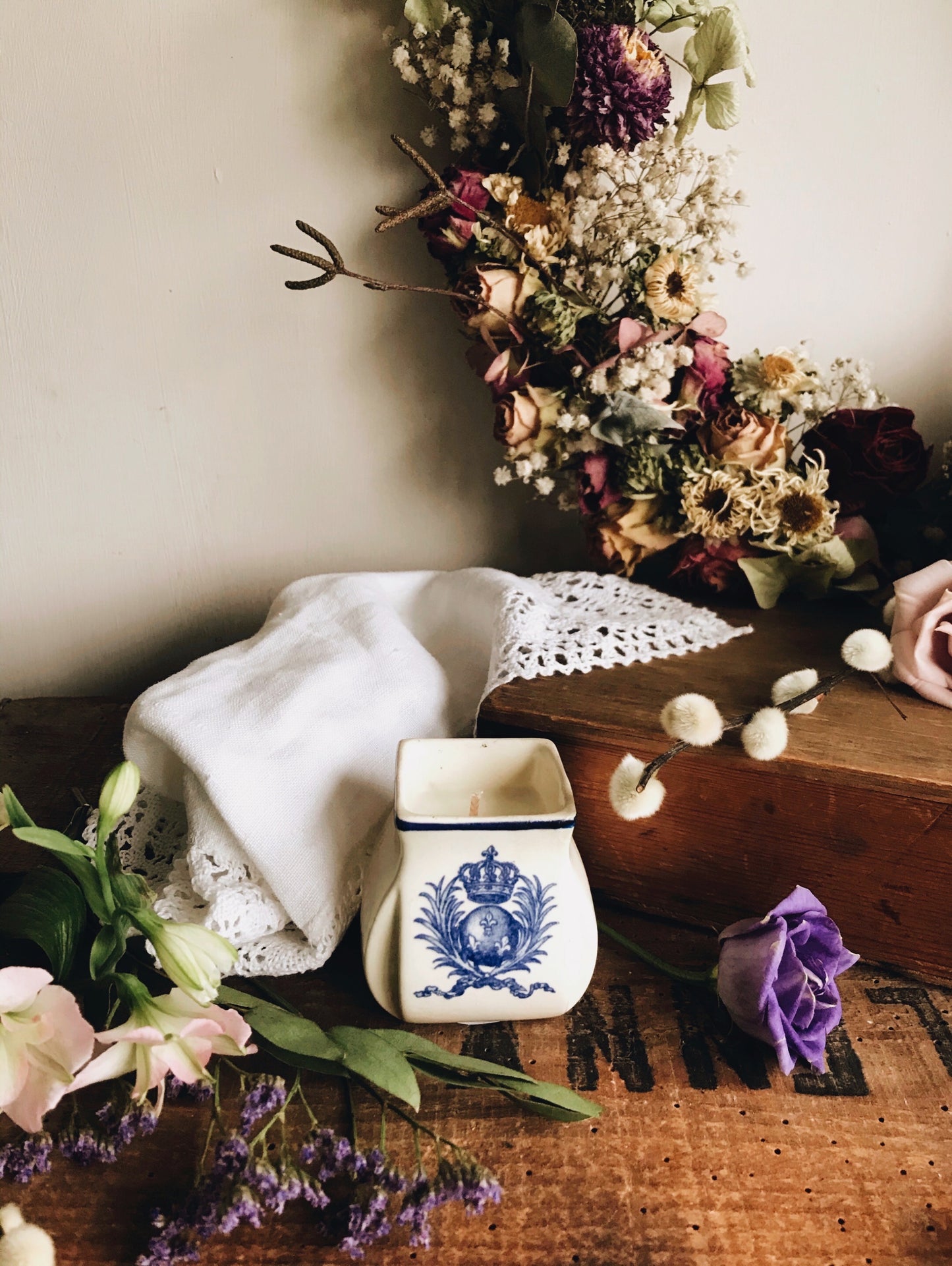 Vintage French Blue Pot ~ Timeless Candle Clearing Sage, Eucalyptus, Lavender, Orange, Cedar Wood & Oak Moss - Stone & Sage 